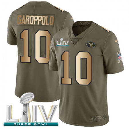 Nike 49ers #10 Jimmy Garoppolo Olive/Gold Super Bowl LIV 2020 Men's Stitched NFL Limited 2017 Salute To Service Jersey