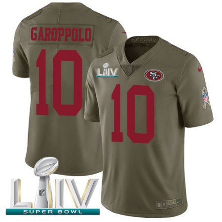 Nike 49ers #10 Jimmy Garoppolo Olive Super Bowl LIV 2020 Youth Stitched NFL Limited 2017 Salute To Service Jersey