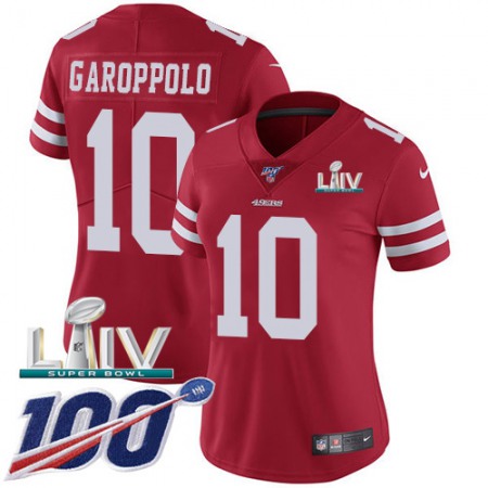 Nike 49ers #10 Jimmy Garoppolo Red Super Bowl LIV 2020 Team Color Women's Stitched NFL 100th Season Vapor Limited Jersey