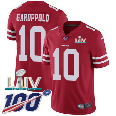 Nike 49ers #10 Jimmy Garoppolo Red Super Bowl LIV 2020 Team Color Youth Stitched NFL 100th Season Vapor Limited Jersey