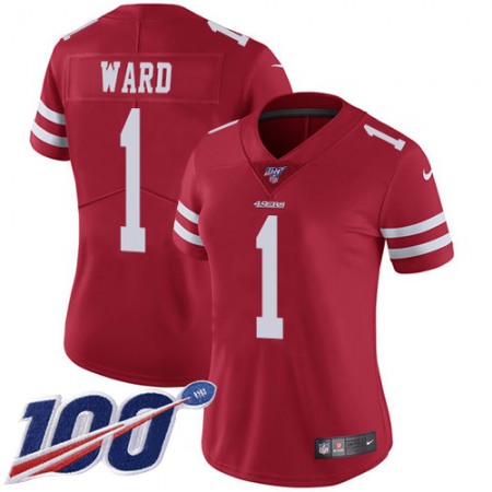 Nike 49ers #1 Jimmie Ward Red Team Color Women's Stitched NFL 100th Season Vapor Limited Jersey