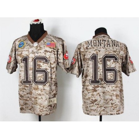 Nike 49ers #16 Joe Montana Camo Men's Stitched NFL New Elite USMC Jersey