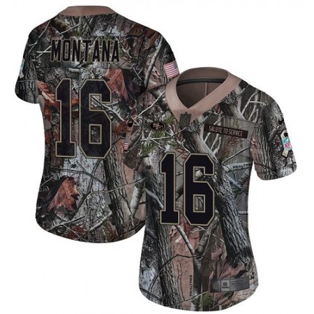 Nike 49ers #16 Joe Montana Camo Women's Stitched NFL Limited Rush Realtree Jersey