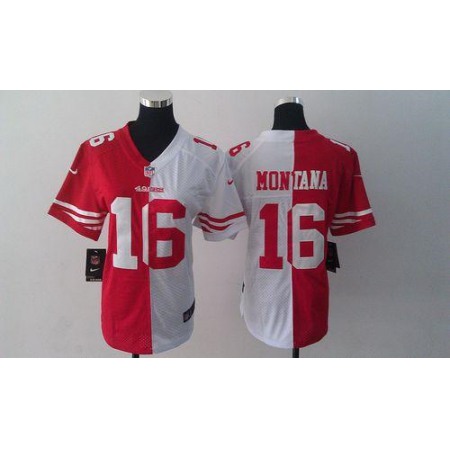 Nike 49ers #16 Joe Montana Red/White Women's Stitched NFL Elite Split Jersey