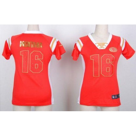 Nike 49ers #16 Joe Montana Red Women's Stitched NFL Elite Draft Him Shimmer Jersey