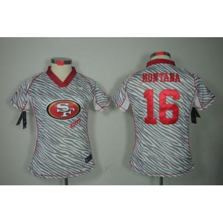 Nike 49ers #16 Joe Montana Zebra Women's Stitched NFL Elite Jersey