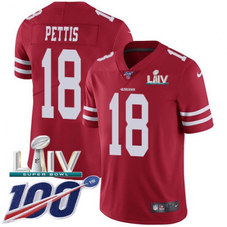 Nike 49ers #18 Dante Pettis Red Super Bowl LIV 2020 Team Color Men's Stitched NFL 100th Season Vapor Limited Jersey