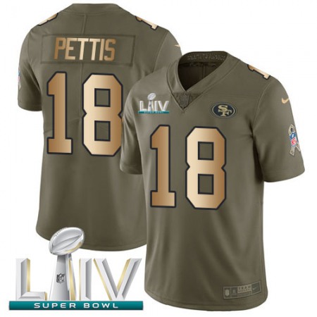 Nike 49ers #18 Dante Pettis Olive/Gold Super Bowl LIV 2020 Youth Stitched NFL Limited 2017 Salute To Service Jersey