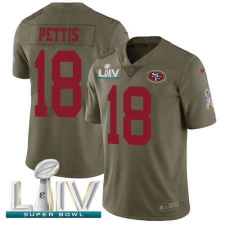 Nike 49ers #18 Dante Pettis Olive Super Bowl LIV 2020 Youth Stitched NFL Limited 2017 Salute To Service Jersey