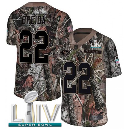 Nike 49ers #22 Matt Breida Camo Super Bowl LIV 2020 Men's Stitched NFL Limited Rush Realtree Jersey