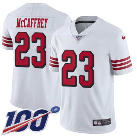 Nike 49ers #23 Christian McCaffrey White Rush Men's Stitched NFL Limited 100th Season Jersey