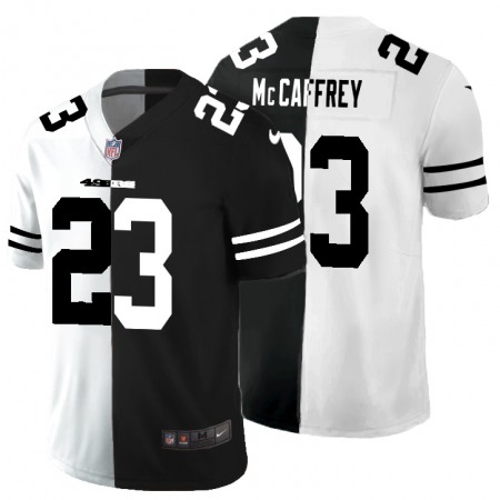 San Francisco 49ers #23 Christian McCaffrey Men's Black V White Peace Split Nike Vapor Untouchable Limited NFL Jersey