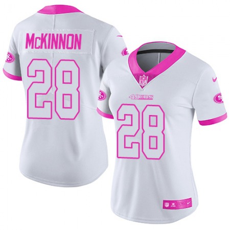 Nike 49ers #28 Jerick McKinnon White/Pink Women's Stitched NFL Limited Rush Fashion Jersey