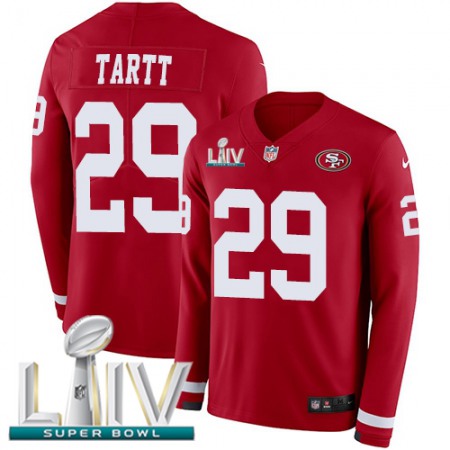 Nike 49ers #29 Jaquiski Tartt Red Super Bowl LIV 2020 Team Color Men's Stitched NFL Limited Therma Long Sleeve Jersey