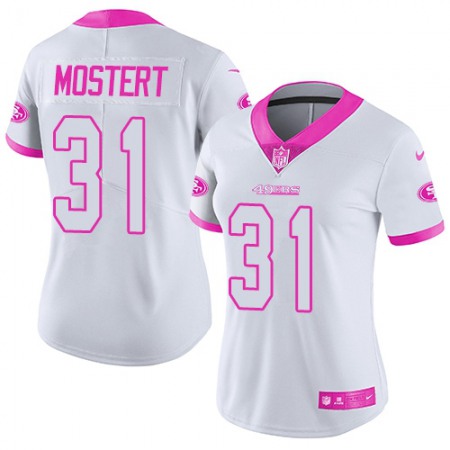 Nike 49ers #31 Raheem Mostert White/Pink Women's Stitched NFL Limited Rush Fashion Jersey