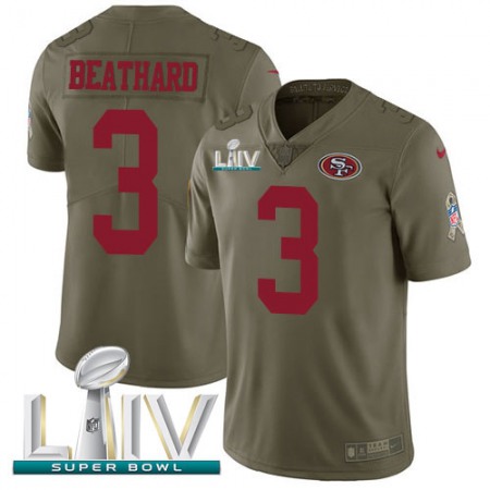 Nike 49ers #3 C.J. Beathard Olive Super Bowl LIV 2020 Youth Stitched NFL Limited 2017 Salute To Service Jersey