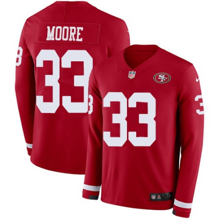 Nike 49ers #33 Tarvarius Moore Red Team Color Men's Stitched NFL Limited Therma Long Sleeve Jersey