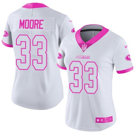 Nike 49ers #33 Tarvarius Moore White/Pink Women's Stitched NFL Limited Rush Fashion Jersey