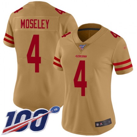 Nike 49ers #4 Emmanuel Moseley Gold Women's Stitched NFL Limited Inverted Legend 100th Season Jersey