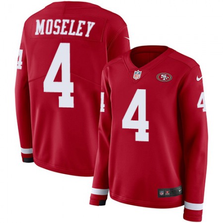 Nike 49ers #4 Emmanuel Moseley Red Team Color Women's Stitched NFL Limited Therma Long Sleeve Jersey