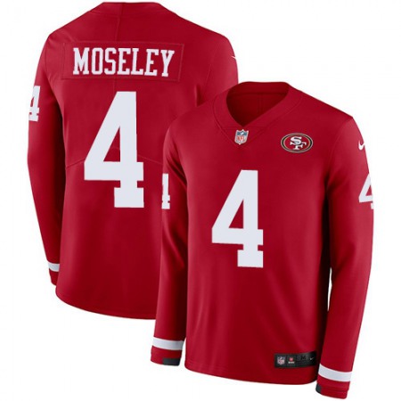 Nike 49ers #4 Emmanuel Moseley Red Team Color Youth Stitched NFL Limited Therma Long Sleeve Jersey