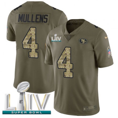 Nike 49ers #4 Nick Mullens Olive/Camo Super Bowl LIV 2020 Youth Stitched NFL Limited 2017 Salute To Service Jersey