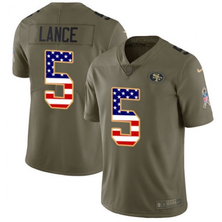 San Francisco 49ers #5 Trey Lance Olive/USA Flag Youth Stitched NFL Limited 2017 Salute To Service Jersey