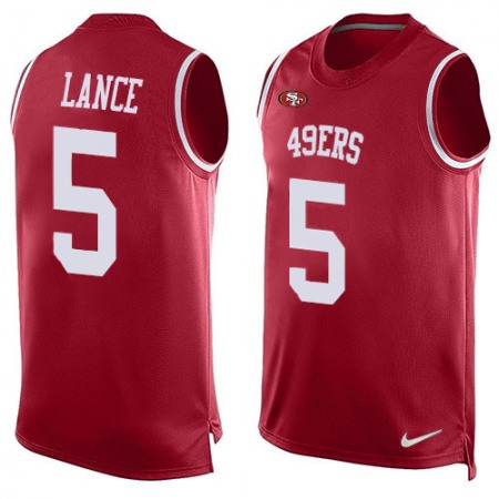 San Francisco 49ers #5 Trey Lance Red Team Color Men's Stitched NFL Limited Tank Top Jersey