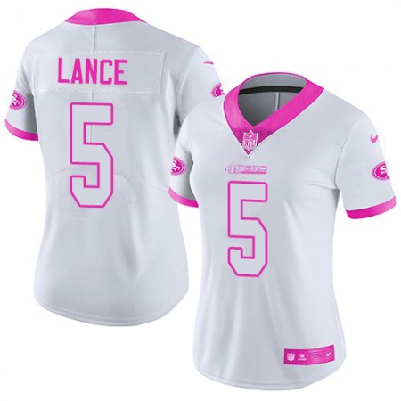 San Francisco 49ers #5 Trey Lance White/Pink Women's Stitched NFL Limited Rush Fashion Jersey