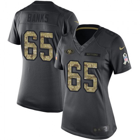 Nike 49ers #65 Aaron Banks Black Women's Stitched NFL Limited 2016 Salute to Service Jersey