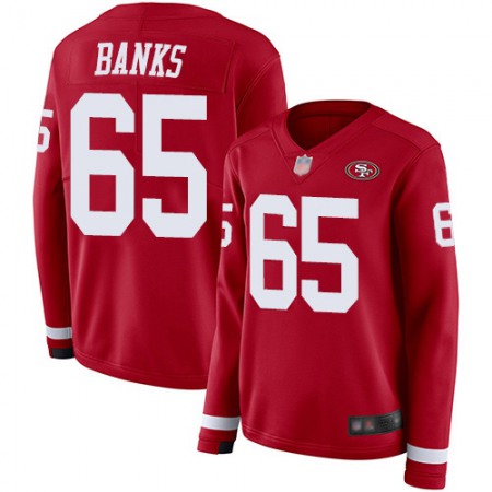 Nike 49ers #65 Aaron Banks Red Team Color Women's Stitched NFL Limited Therma Long Sleeve Jersey