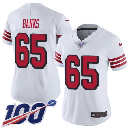 Nike 49ers #65 Aaron Banks White Rush Women's Stitched NFL Limited 100th Season Jersey