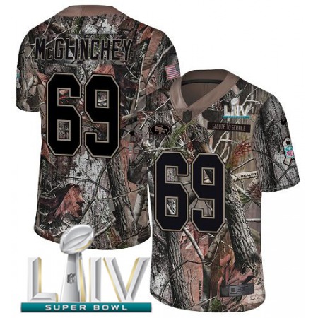 Nike 49ers #69 Mike McGlinchey Camo Super Bowl LIV 2020 Men's Stitched NFL Limited Rush Realtree Jersey