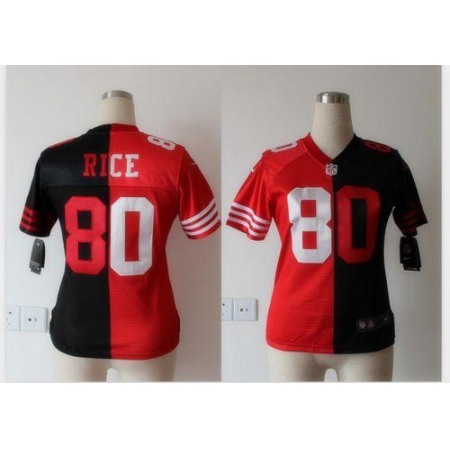 Nike 49ers #80 Jerry Rice Black/Red Women's Stitched NFL Elite Split Jersey