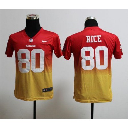 Nike 49ers #80 Jerry Rice Red/Gold Youth Stitched NFL Elite Fadeaway Fashion Jersey