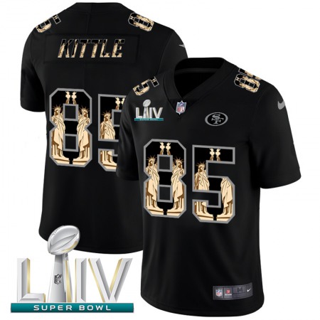 San Francisco 49ers #85 George Kittle Carbon Black Super Bowl LIV 2020 Vapor Statue Of Liberty Limited NFL Jersey