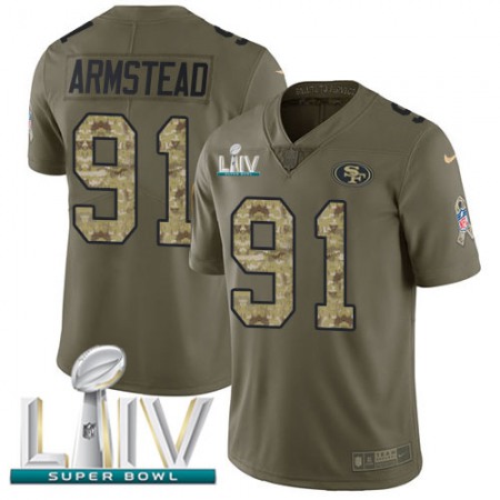 Nike 49ers #91 Arik Armstead Olive/Camo Super Bowl LIV 2020 Youth Stitched NFL Limited 2017 Salute To Service Jersey