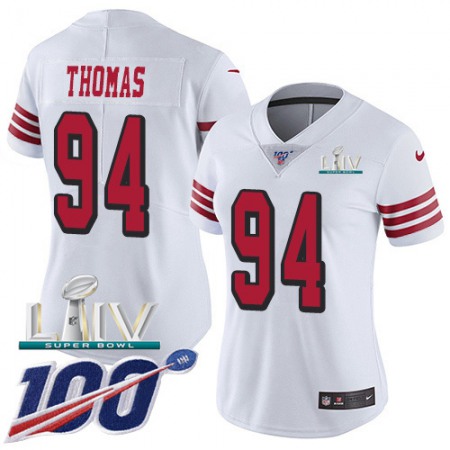 Nike 49ers #94 Solomon Thomas White Super Bowl LIV 2020 Rush Women's Stitched NFL Limited 100th Season Jersey