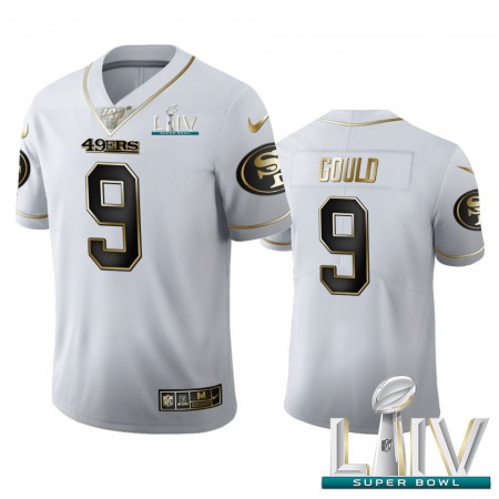 San Francisco 49ers #9 Robbie Gould Men's Nike White Golden Super Bowl LIV 2020 Edition Vapor Limited NFL 100 Jersey