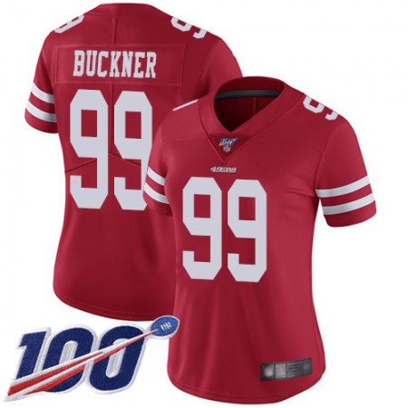 Nike 49ers #99 DeForest Buckner Red Team Color Women's Stitched NFL 100th Season Vapor Limited Jersey