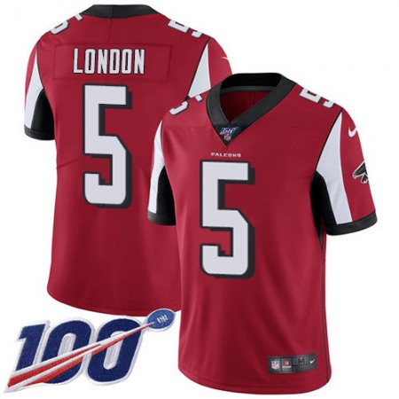 Nike Falcons #5 Drake London Red Team Color Men's Stitched NFL 100th Season Vapor Untouchable Limited Jersey