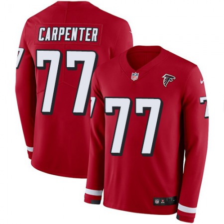 Nike Falcons #77 James Carpenter Red Team Color Men's Stitched NFL Limited Therma Long Sleeve Jersey