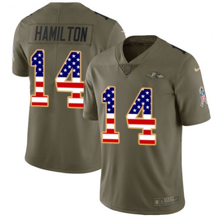 Nike Ravens #14 Kyle Hamilton Olive/USA Flag Men's Stitched NFL Limited 2017 Salute To Service Jersey