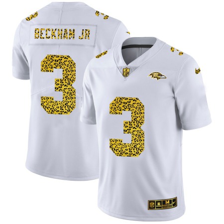 Baltimore Ravens #3 Odell Beckham Jr. Men's Nike Flocked Leopard Print Vapor Limited NFL Jersey White