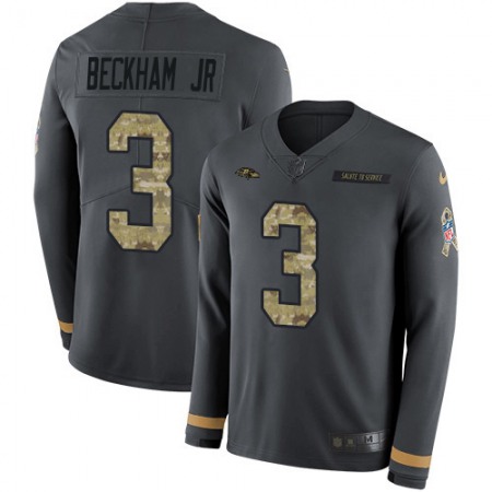 Nike Ravens #3 Odell Beckham Jr. Anthracite Salute to Service Men's Stitched NFL Limited Therma Long Sleeve Jersey