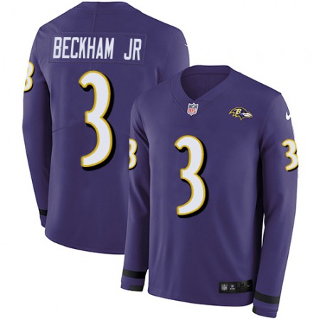 Nike Ravens #3 Odell Beckham Jr. Purple Team Color Men's Stitched NFL Limited Therma Long Sleeve Jersey