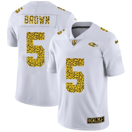 Baltimore Ravens #5 Marquise Brown Men's Nike Flocked Leopard Print Vapor Limited NFL Jersey White