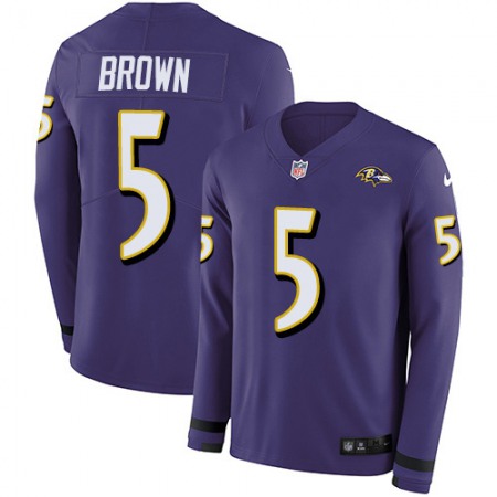 Nike Ravens #15 Marquise Brown Purple Team Color Men's Stitched NFL Limited Therma Long Sleeve Jersey