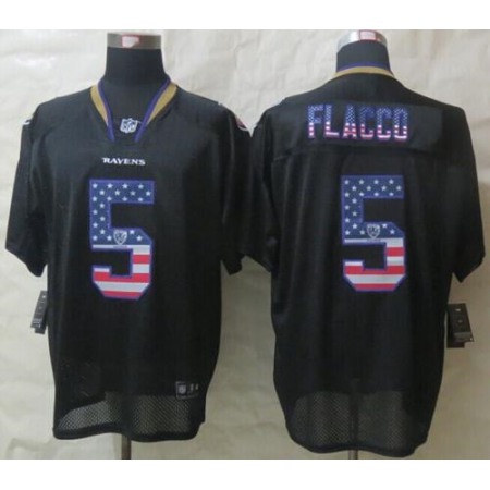 Nike Ravens #5 Joe Flacco Black Men's Stitched NFL Elite USA Flag Fashion Jersey