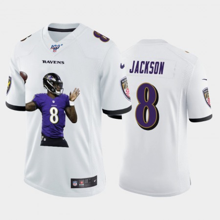 Baltimore Ravens #8 Lamar Jackson Nike Team Hero Vapor Limited NFL 100 Jersey White